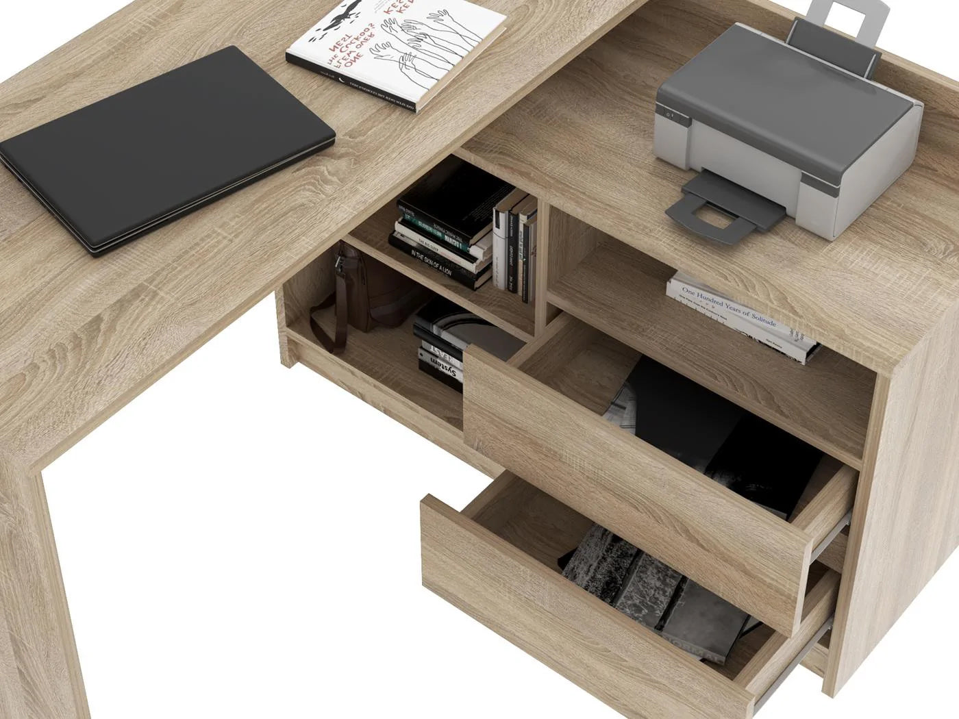 Birou colt Delta 120x50x75 cm cu comoda 100x42x72 cm, 2 sertare, montaj stanga/dreapta, sonoma - 5