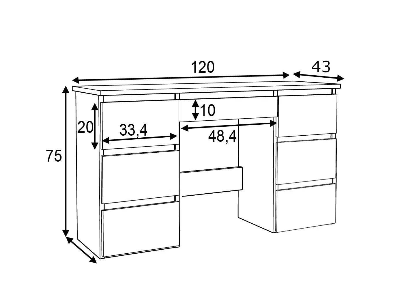 Birou cu 7 sertare Beta 4 120x43x75 cm, design minimalist, sonoma - 5
