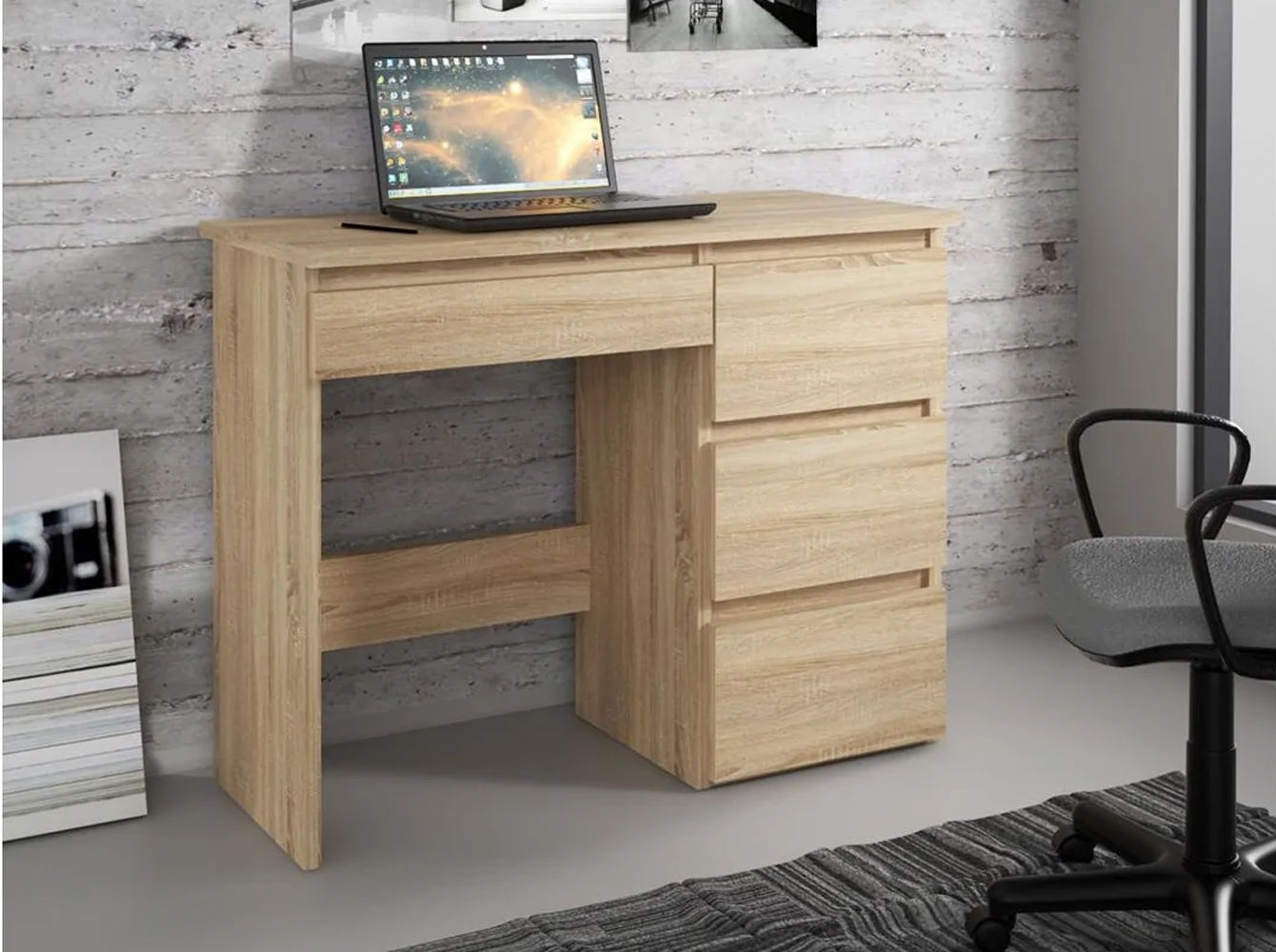 Birou calculator Beta 3 cu 4 sertare, 94x43x75 cm, finisaj sonoma - 5