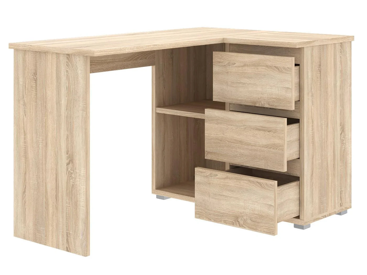 Birou colt Norge cu 3 sertare si 2 rafturi, 124x89x75 cm, stejar - 5