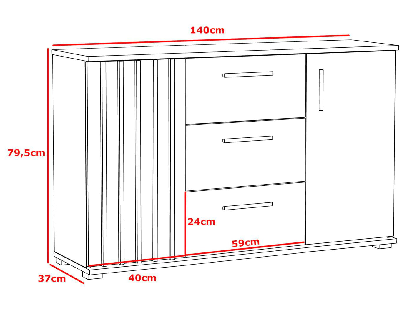 Comoda moderna cu 3 sertare si 2 usi, 140x38x80 cm, finisaj negru craft - 5