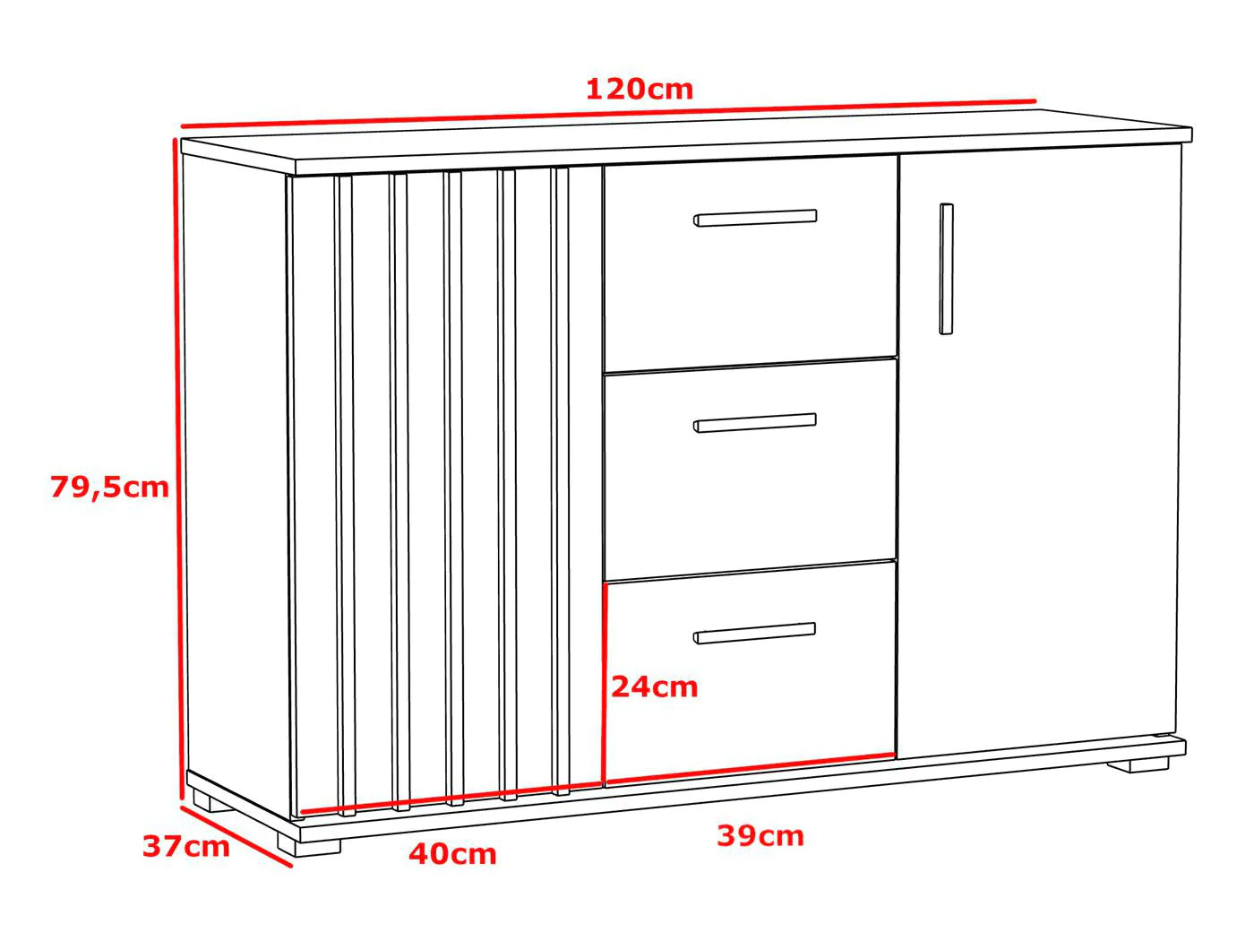 Comoda Montana 120 cu 2 usi si 3 sertare, 120x37x80 cm, craft si negru