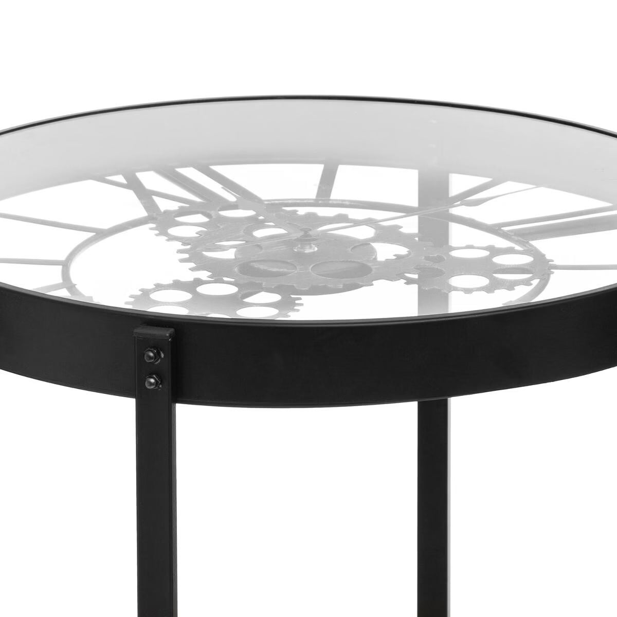 Masuta cafea Atmosphera Meca cu blat sticla si mecanism ceas decorativ, 50x51 cm, negru