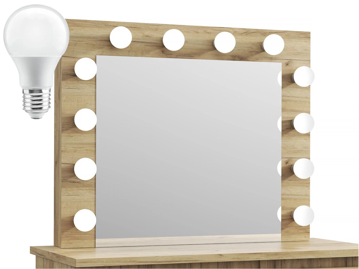 Masa de toaleta si machiaj Hollywood cu oglinda LED si 4 sertare, 94x43x140 cm, craft - 7