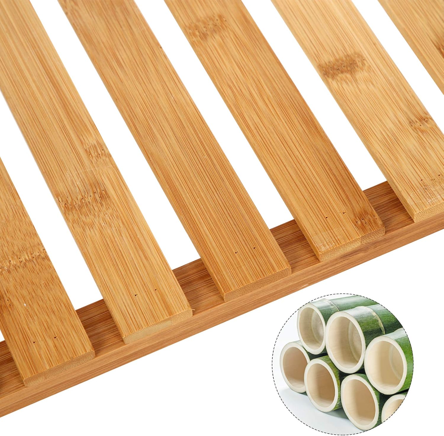 SONGMICS Etajera bambus 60x26x66 cm, cu 3 rafturi, kit anti-rasturnare, alb si natur