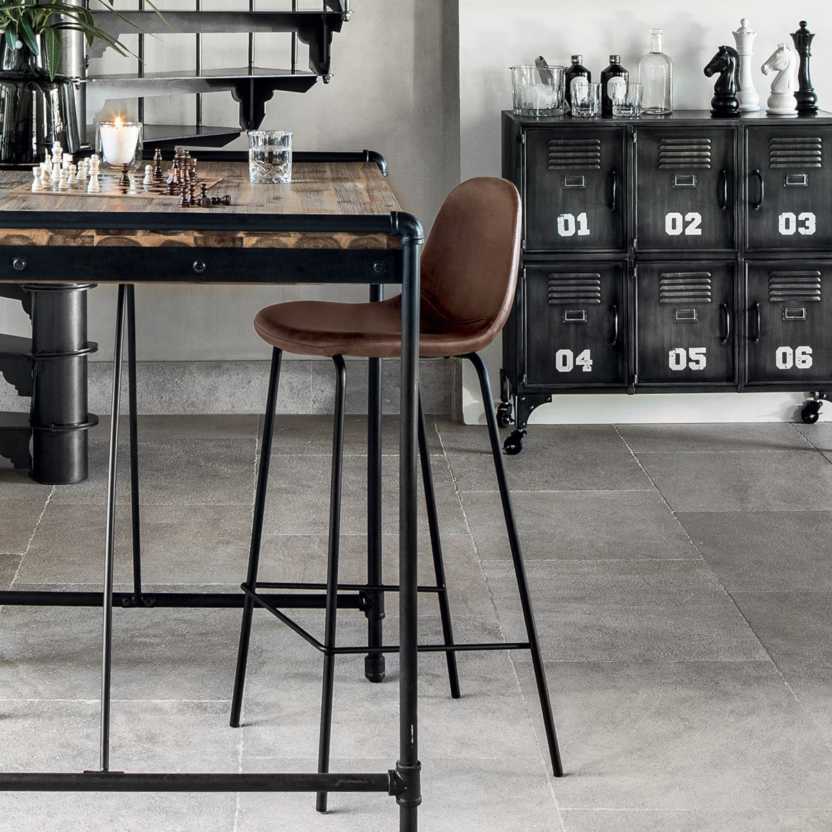 Scaun bar Atmosphera Vladi, cadru metal si lemn, 44x42x95 cm, maro