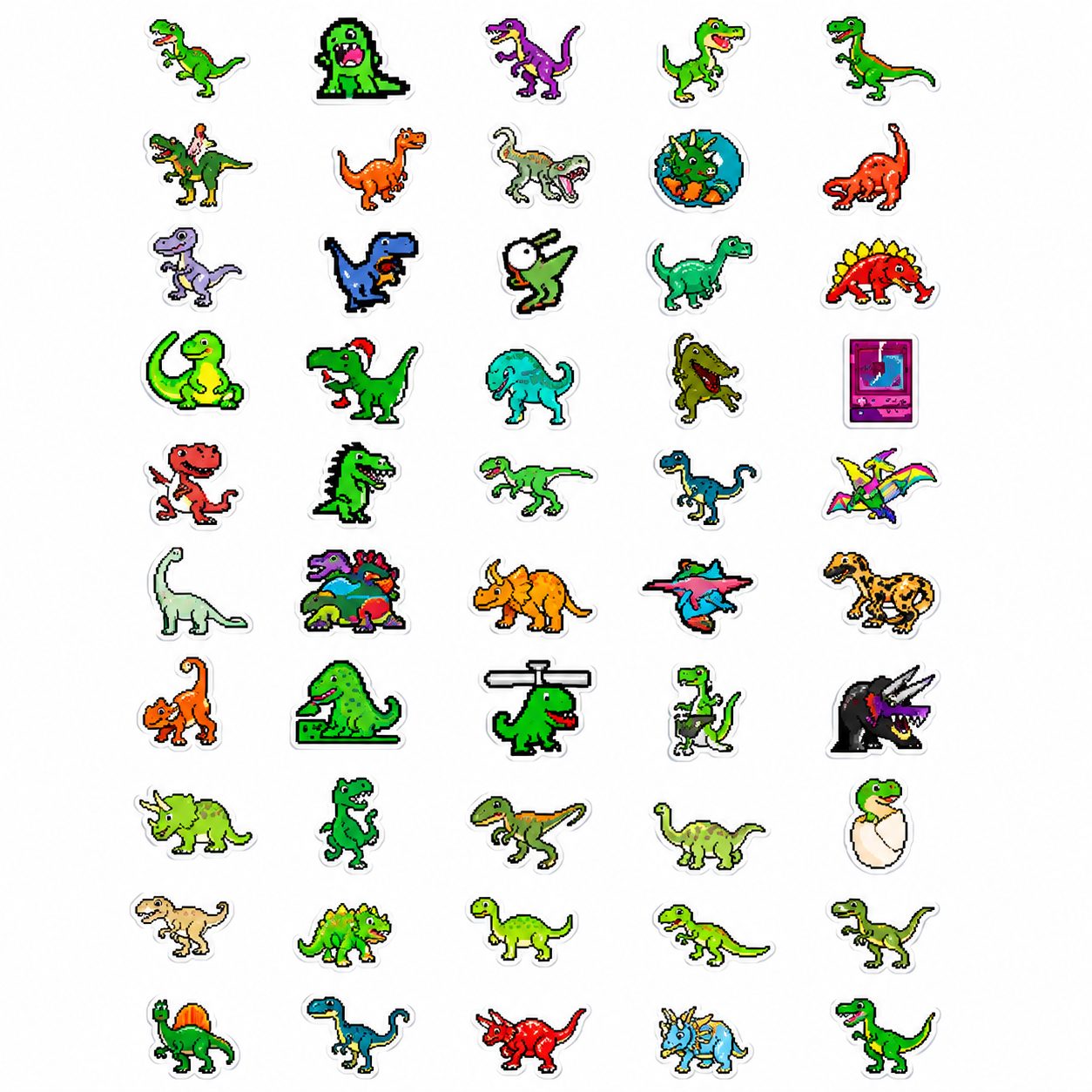Set 50 Stickere Decorative, Modele Dinozauri Cartoon, Impermeabile, Aproximativ 5 x 6 cm, Multicolor
