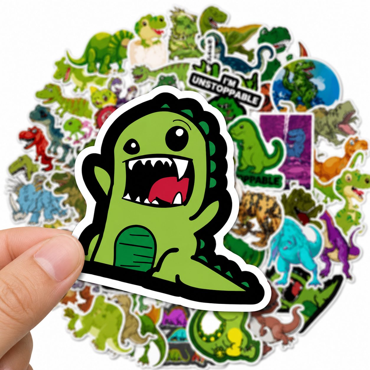Set 50 Stickere Decorative, Modele Dinozauri Cartoon, Impermeabile, Aproximativ 5 x 6 cm, Multicolor