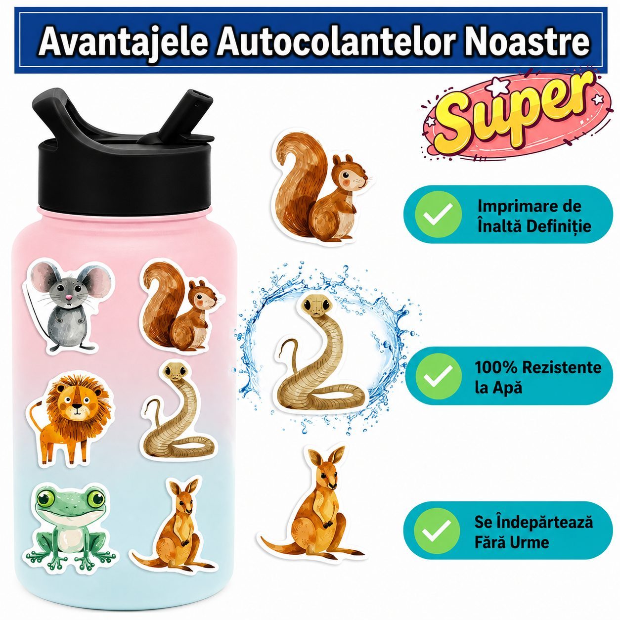 Set 50 Stickere Decorative, Modele Dinozauri Cartoon, Impermeabile, Aproximativ 5 x 6 cm, Multicolor
