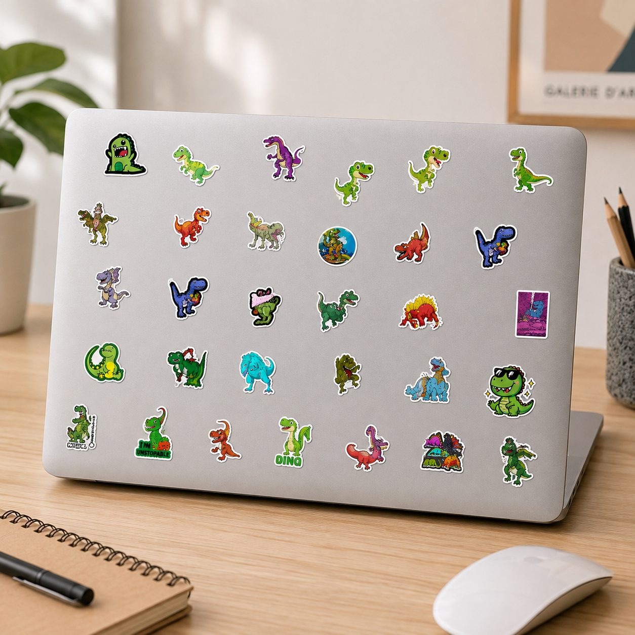 Set 50 Stickere Decorative, Modele Dinozauri Cartoon, Impermeabile, Aproximativ 5 x 6 cm, Multicolor