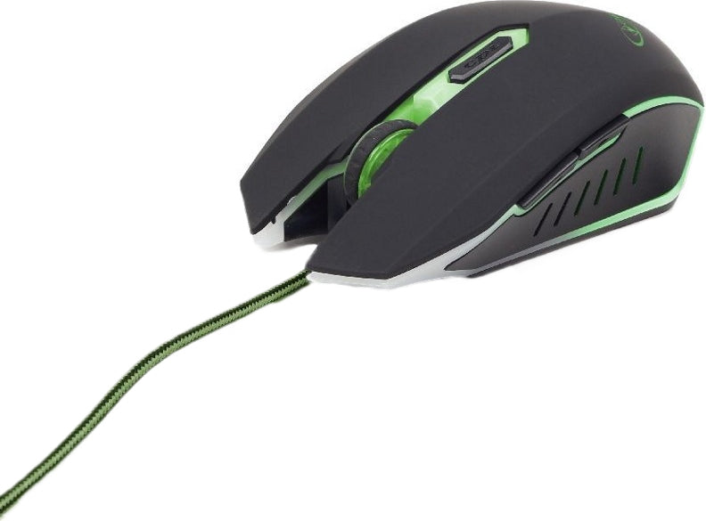 MOUSE GEMBIRD, gaming, cu fir, USB, optic, 2400 dpi, butoane/scroll 6/1, iluminare, negru / verde, "MUSG-001-G"