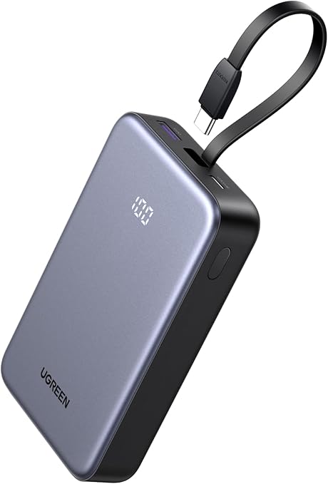 POWER BANK Ugreen "PB505", 20000mAh, 20W, 1 x USB Type-C input/output, cablu USB Type-C integrat, gri "45762"