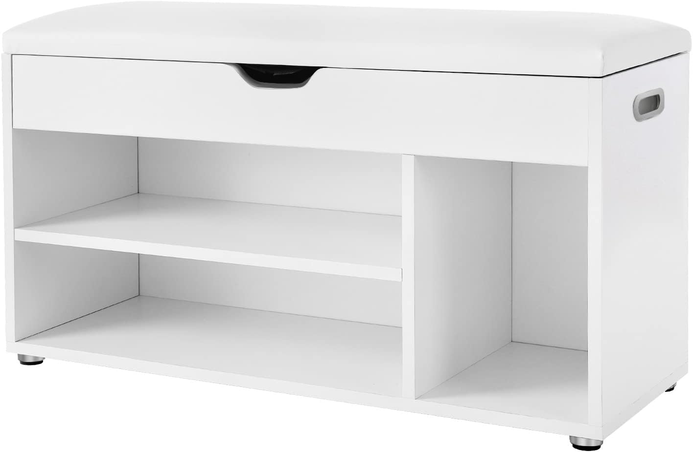 VASAGLE Pantofar cu banca, capitonata, 3 compartimente, sarcina 150 kg, 30x80x44cm, modern, alb