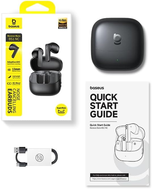 CASTI Baseus Bass BS1 NC, Wireless Noise Cancelling Headphones OS, pt smartphone, over-ear, sunet Hi-Res, microfon pe casca, conectare prin Bluetooth 5.0, negru "A0010102" (timbru verde 0.18 lei) - 6932172698737