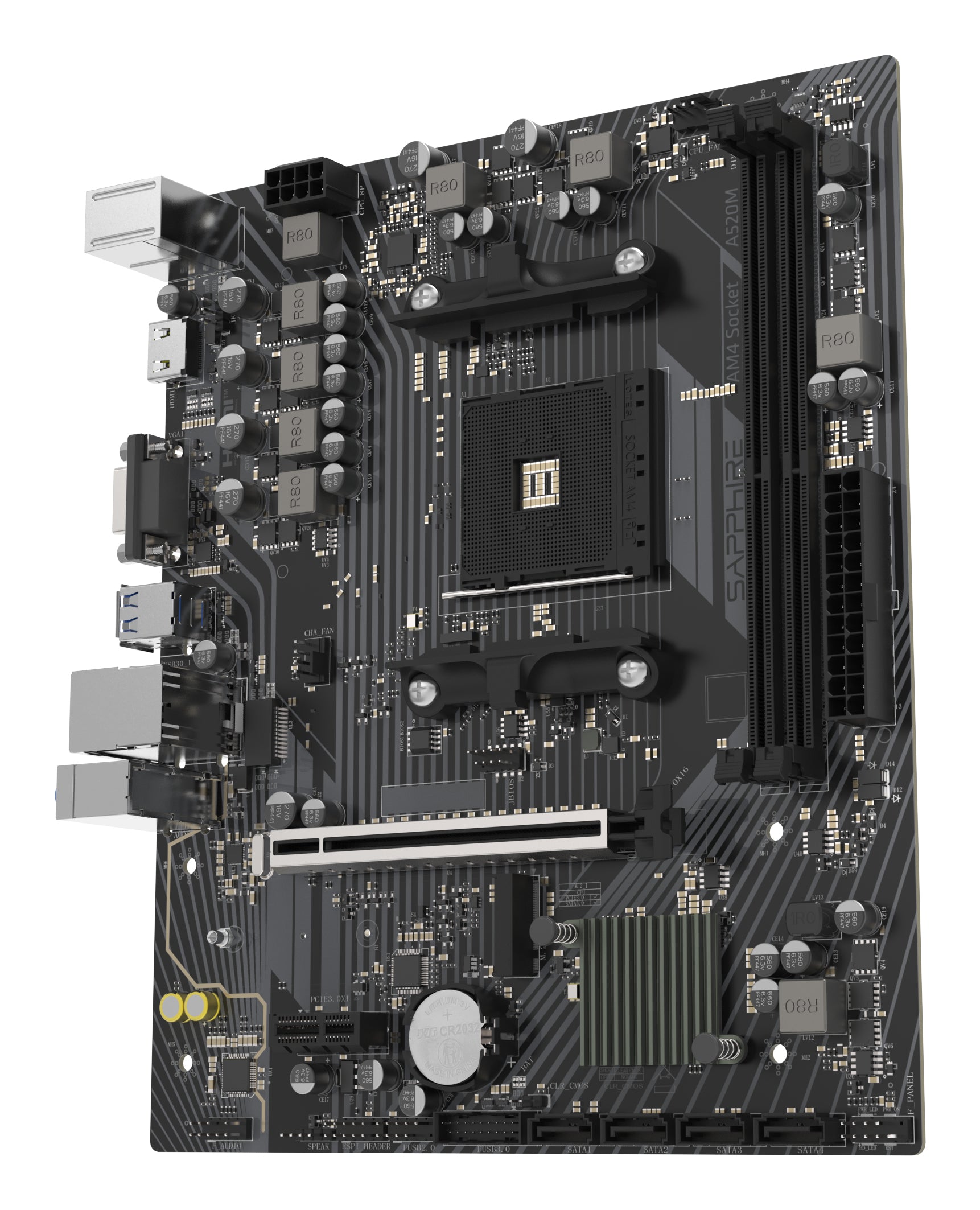 Placa de baza Sapphire "A520M-E", skt. AM4, chipset AMD A520, mATX, 2 x DDR4 max. 64 GB, USB 3.2 gen 1 -A x 2, USB 2.0 x 1, 4 x SATA, 1 x M.2, PCIe 3.0, HDMI, VGA, "52119-04-40G"