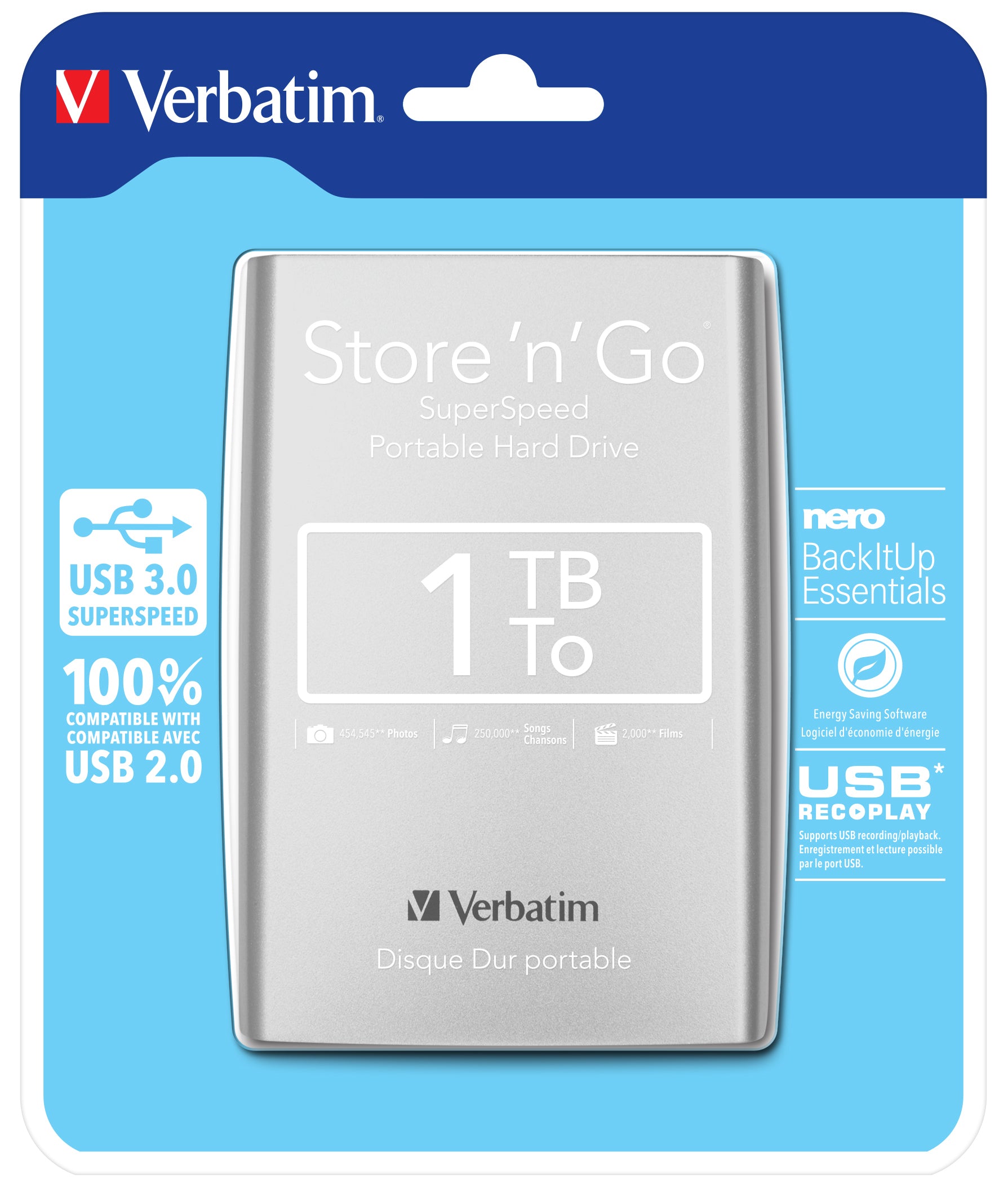HDD EXTERN 2.5" Verbatim StoreNGo USB3.0 1TB gen.1 silver "53071" (include TV 0.02 lei)