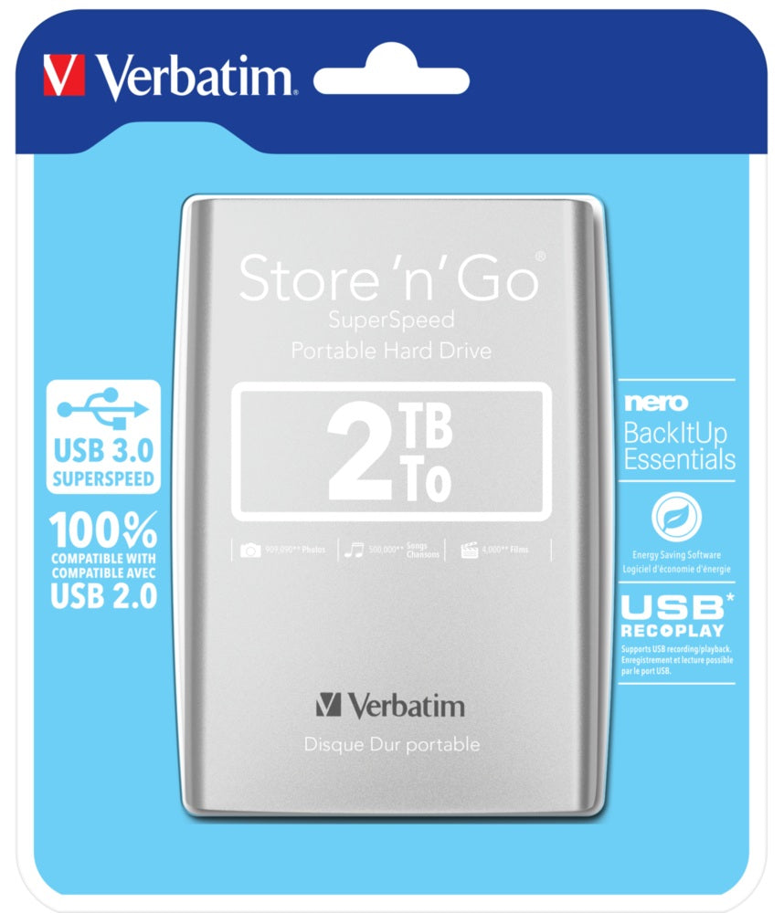 HDD. Externe Verbatim SNGO USB 3.0 HDD 2TB SIL, "53189"