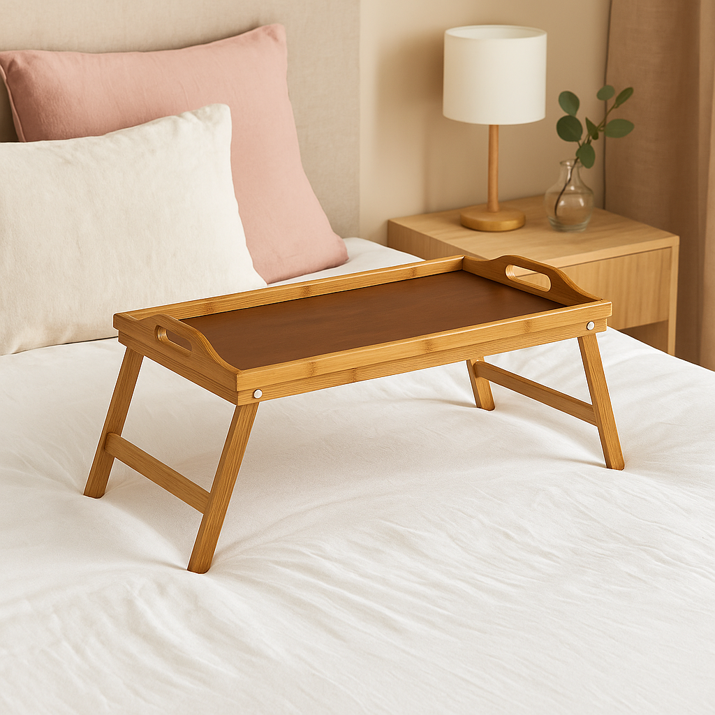 Tava mic dejun 5Five Bambou cu picioare pliabile, 50x30x22 cm, MDF si bambus, maro natur