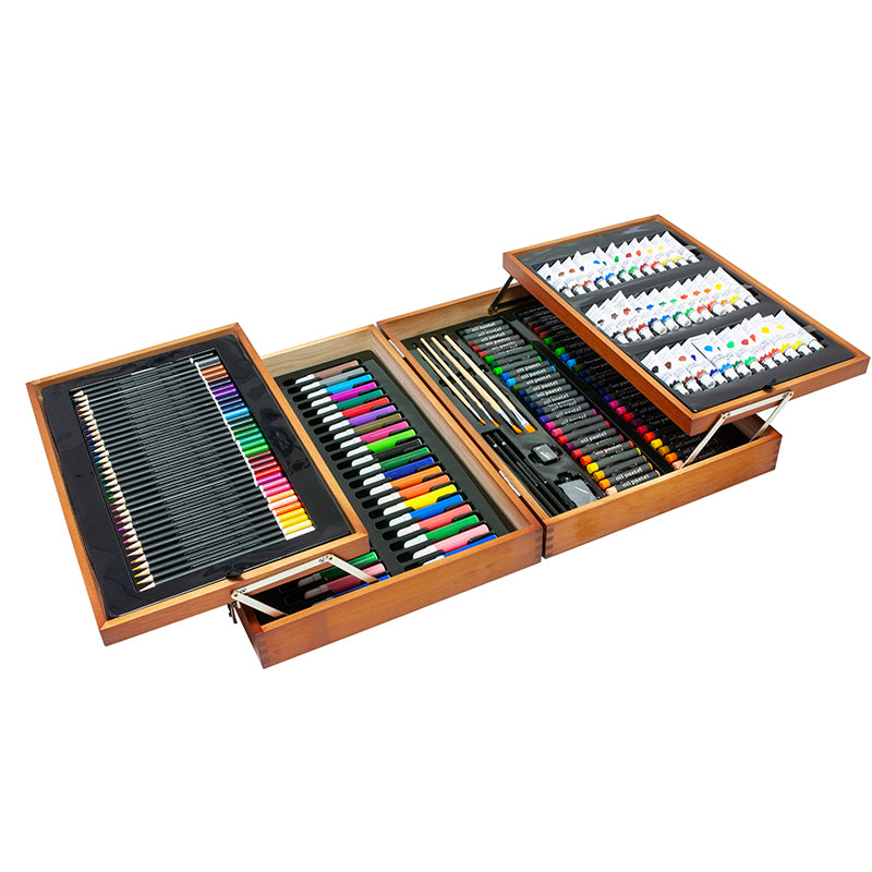 Set de pictura si desen pentru copii, 174 de piese, trusa lemn, 45x32x10cm