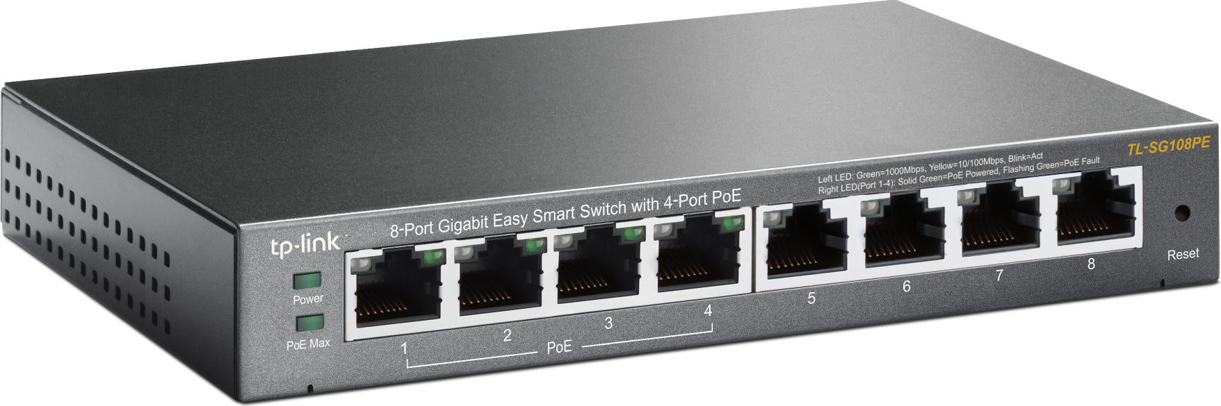 SWITCH PoE TP-LINK 8 porturi Gigabit (4 PoE), IEEE 802.3af, carcasa metalica "TL-SG108PE"