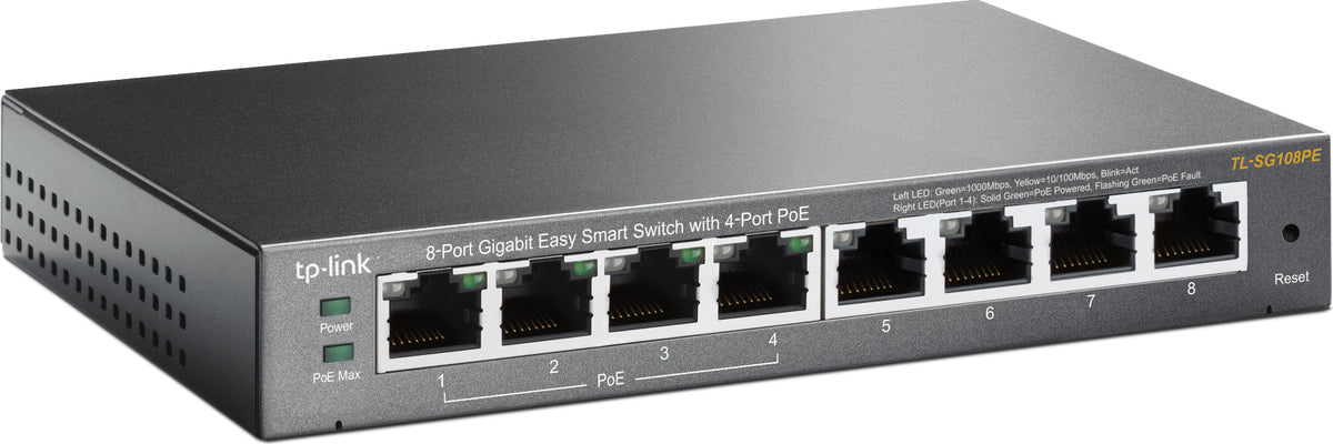SWITCH PoE Tp-Link 8 porturi Gigabit (4 PoE), IEEE 802.3af, carcasa metalica 