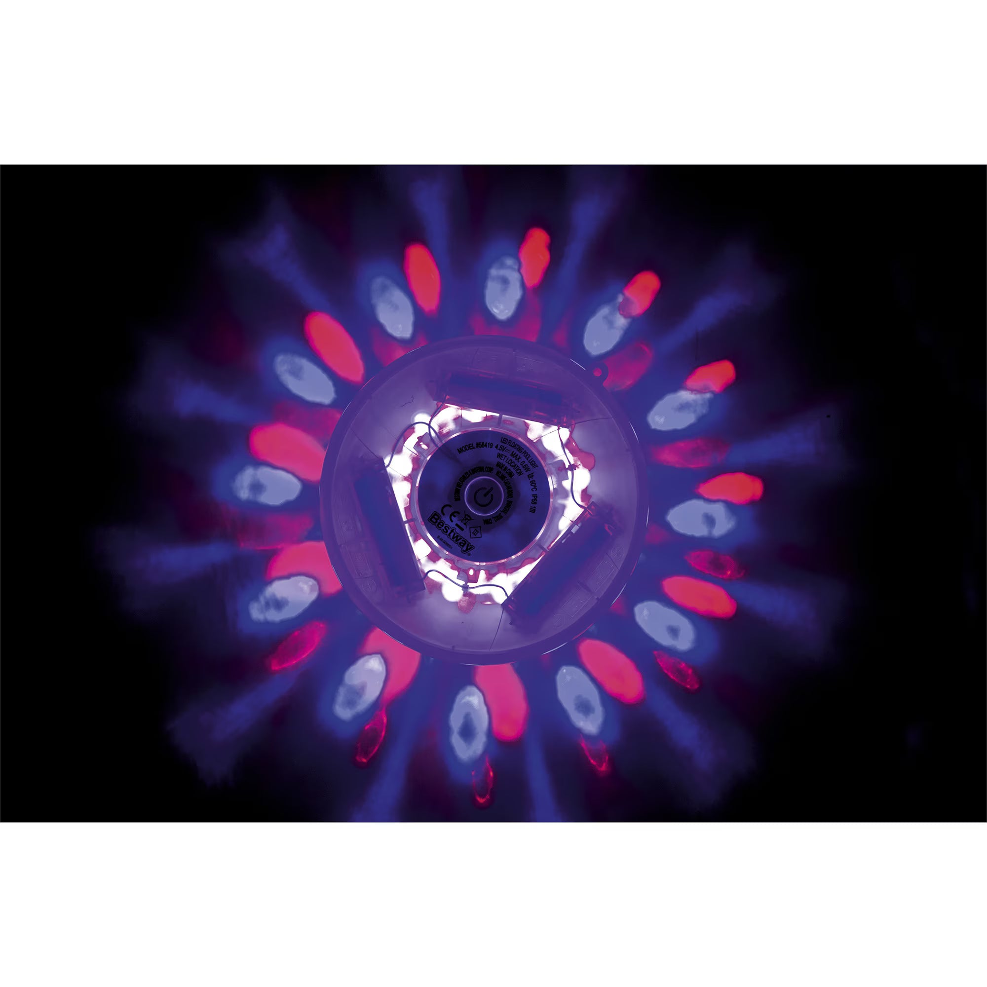 Lampa plutitoare cu LED pentru piscina Bestway FloatBright, 4 culori, 7 moduri, functionare cu 3 baterii AA