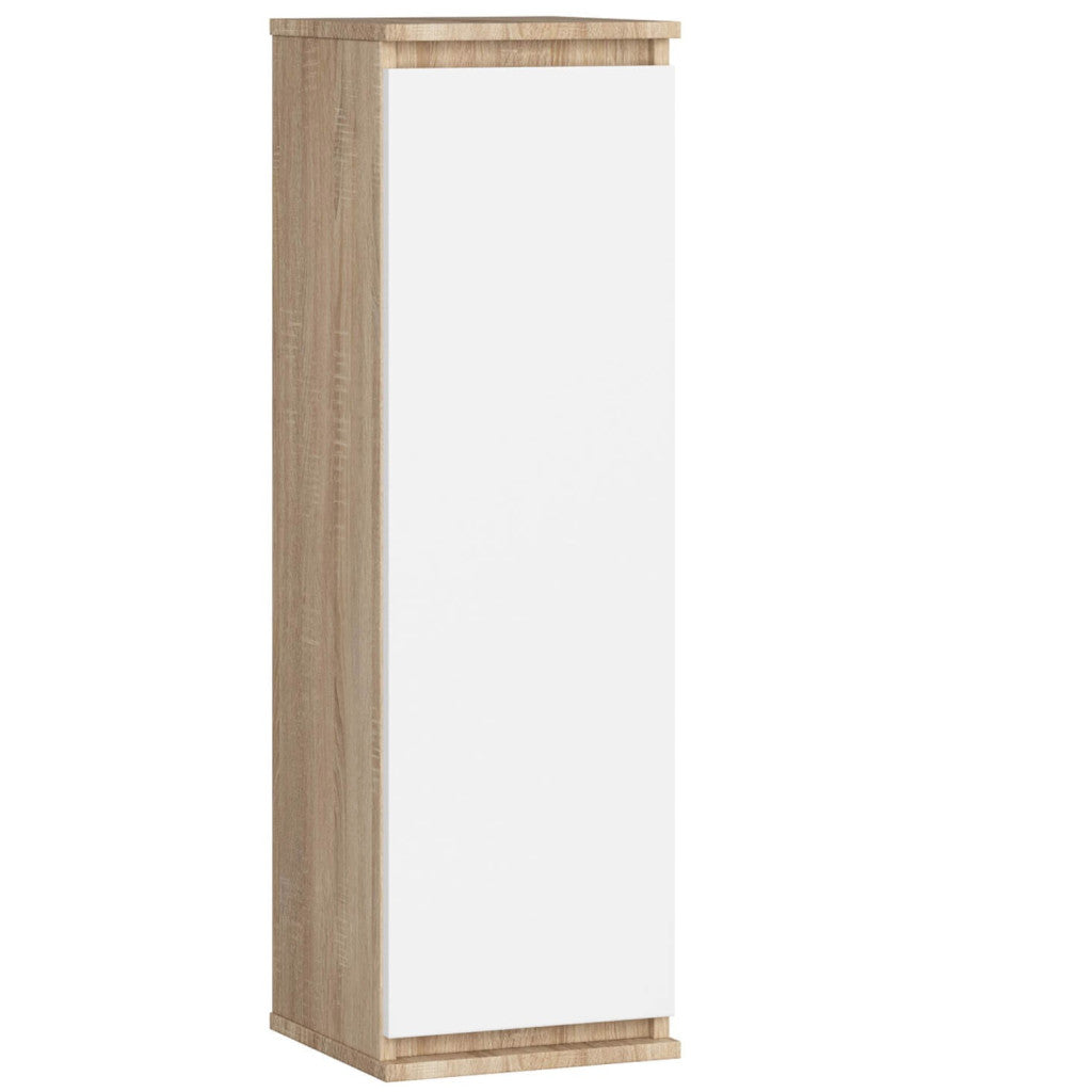 Dulap suspendat, cu usa si 3 rafturi interioare, PAL 16 mm, 30x30x99 cm, stejar sonoma si alb