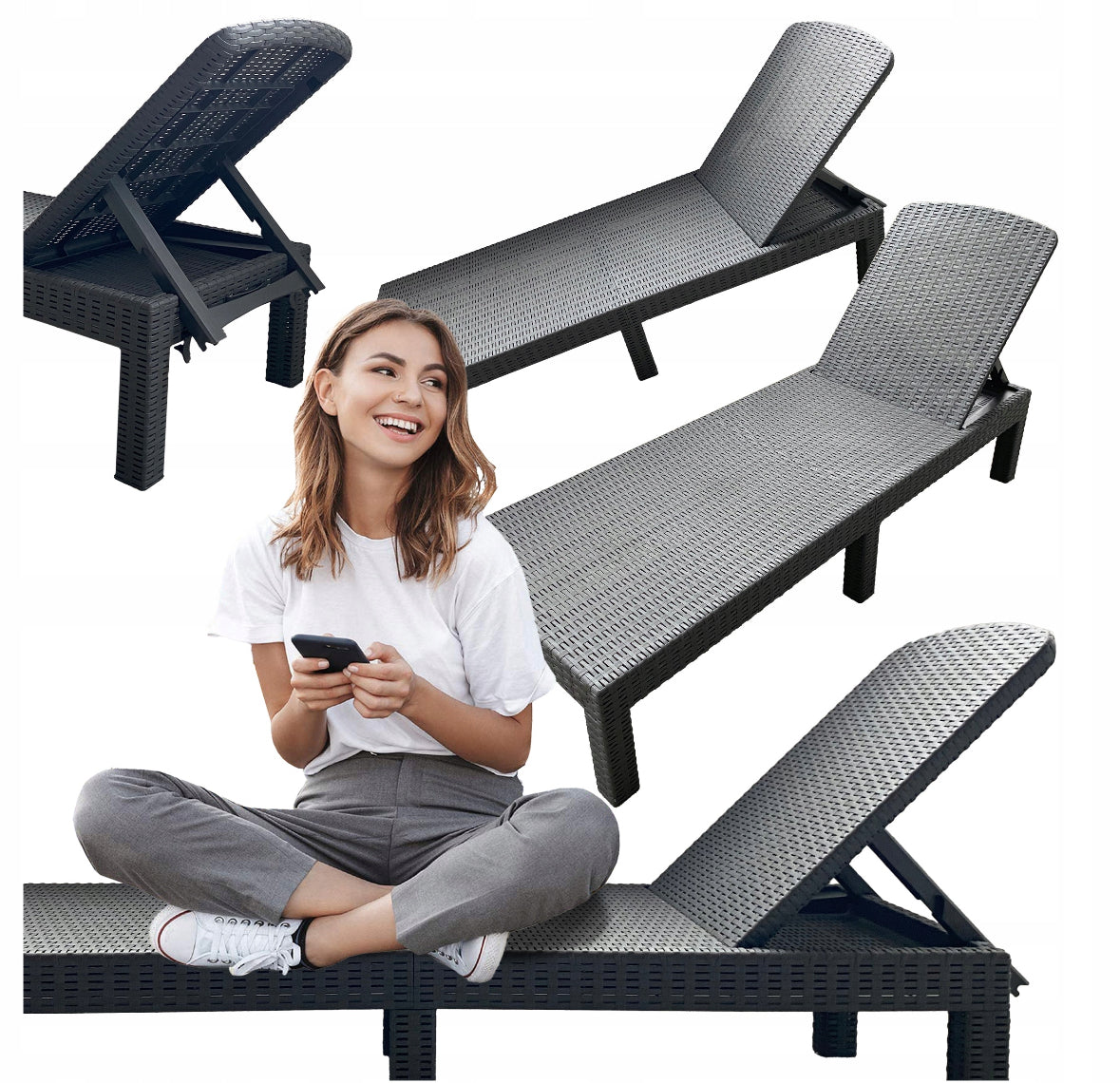 Sezlong pliabil tip valiza, 3 pozitii reglare, structura usoara pentru transport, 186x60x30 cm, gri
