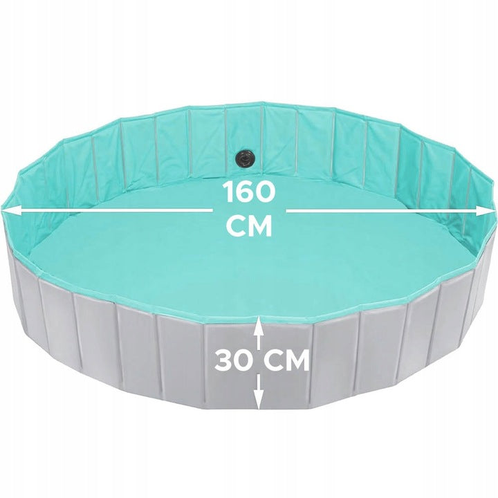Piscina pliabila pentru caini si copii, pliere rapida, valva de scurgere, 160x30 cm, albastru - 3