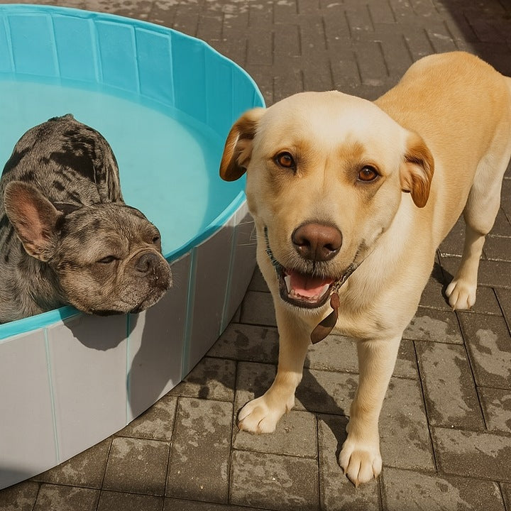 Piscina pliabila pentru caini si copii, pliere rapida, valva de scurgere, 160x30 cm, albastru - 7