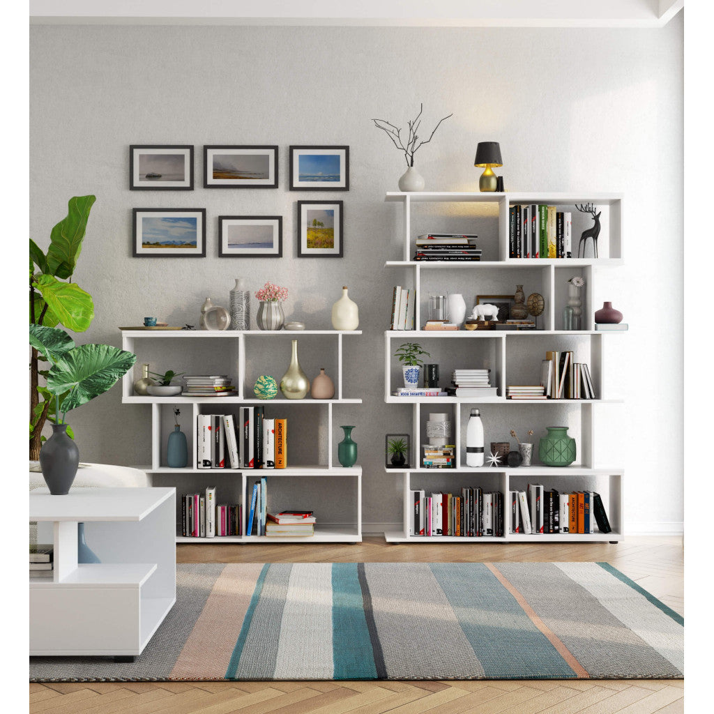 Etajera modulara cu 6 rafturi pentru depozitare, PAL laminat 16 mm, 120x28x108 cm, alb