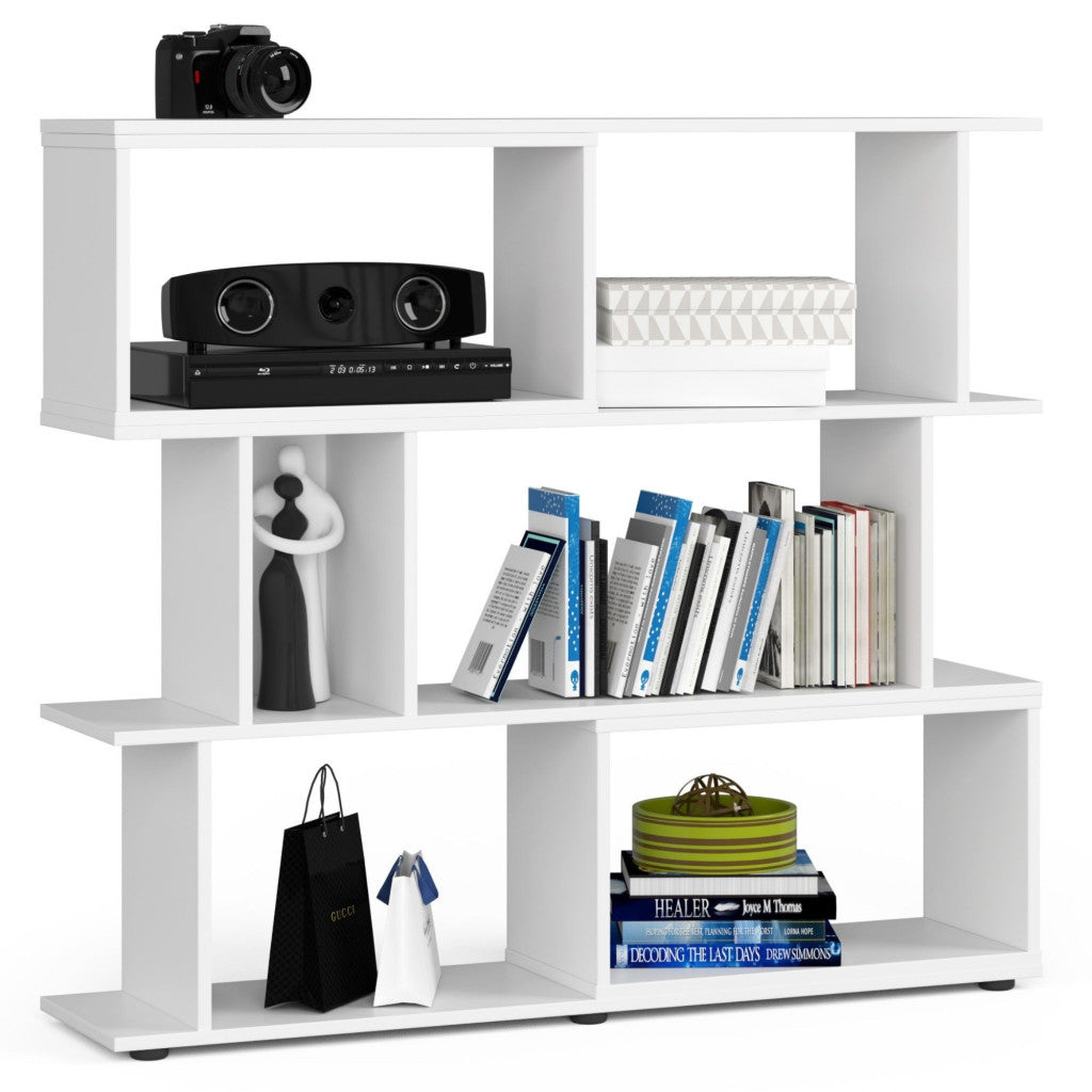 Etajera modulara cu 6 rafturi pentru depozitare, PAL laminat 16 mm, 120x28x108 cm, alb