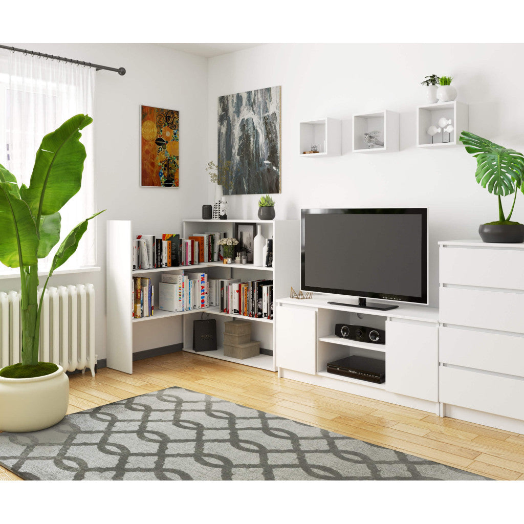 Etajera de colt pentru carti si decoratiuni, cu 3 rafturi, PAL laminat 16 mm, 174x30x109 cm, alb