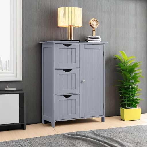 VASAGLE Dulap de baie, din MDF, cu 3 sertare, raft reglabil, 30x60x81cm, gri