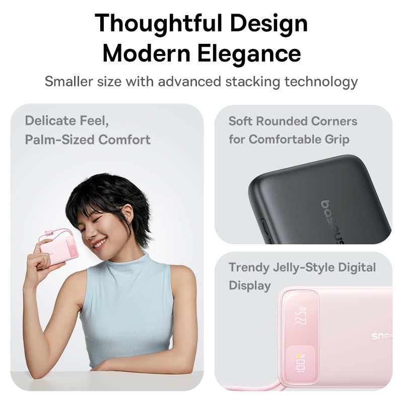 POWER BANK Baseus EnerFill FC11, 20000mAh, cablu integrat USB Type-C si Iphone Lightning, 22.5W, display, negru, "E0027S04" - 6932172699871