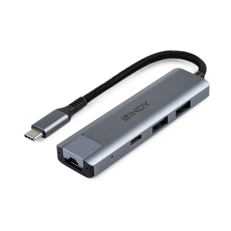 Hub Lindy USB3.2 Gigabit Ethernet, gri