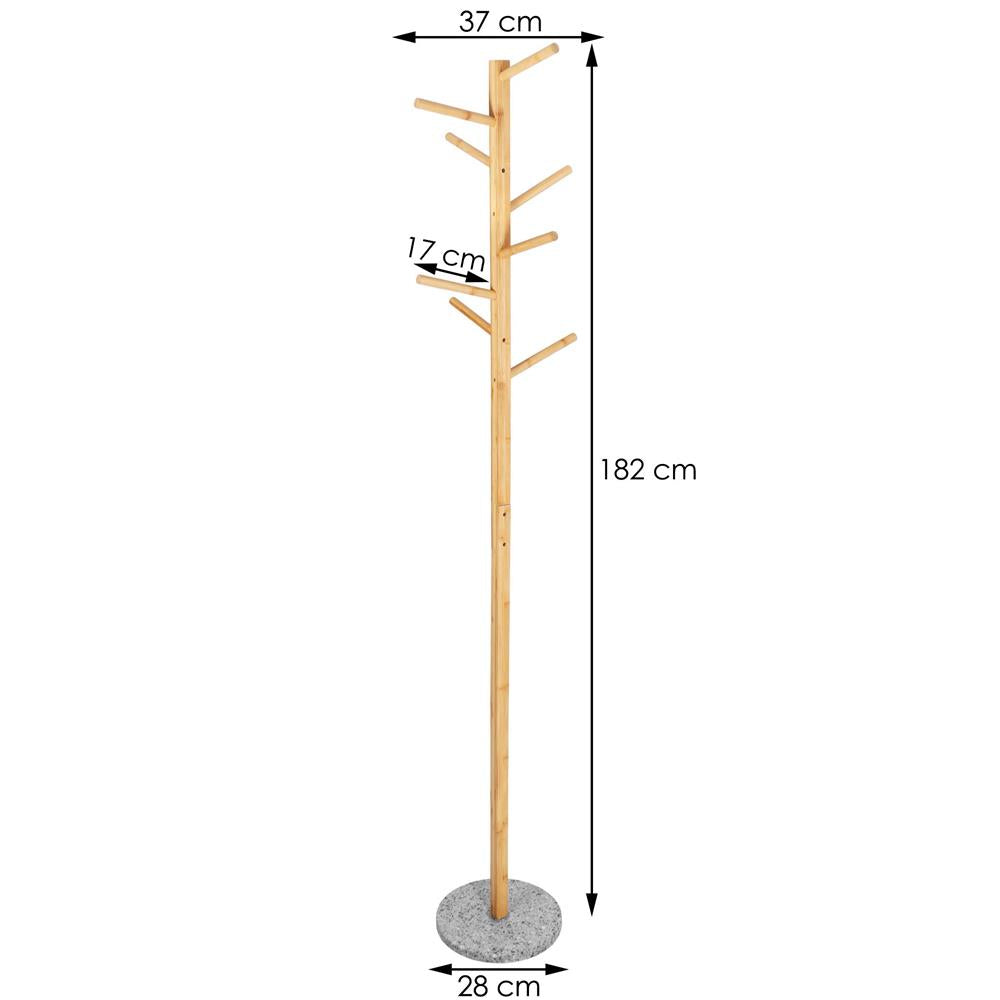 Cuier tip pom din bambus cu baza de granit, 8 agatatoare, 182cm, natur