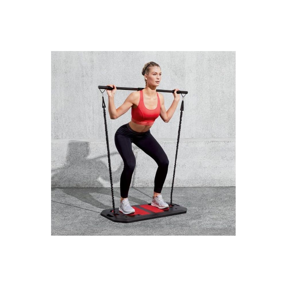 Set de antrenament Crossfit portabil, tip valiza, capacitate maxima 230kg, negru si rosu
