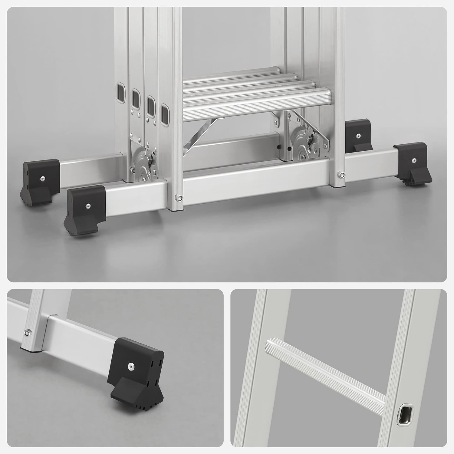 SONGMICS Scara multifunctionala din aluminiu, cu 2 placi tip platforma, 12 trepte, sarcina 150 kg, gri