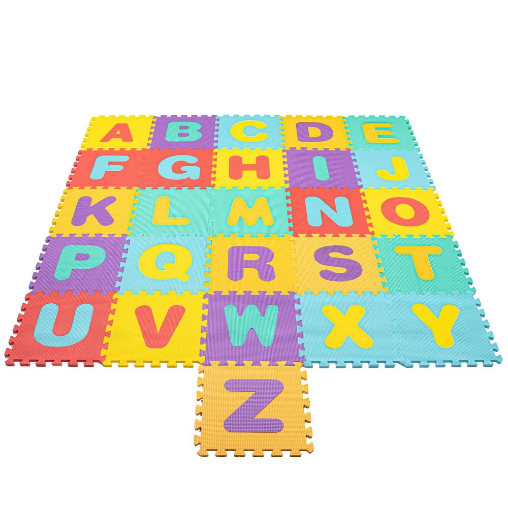Covor din spuma pentru copii, tip puzzle alfabet, 61 piese, termoizolant, 170x150 cm, multicolor