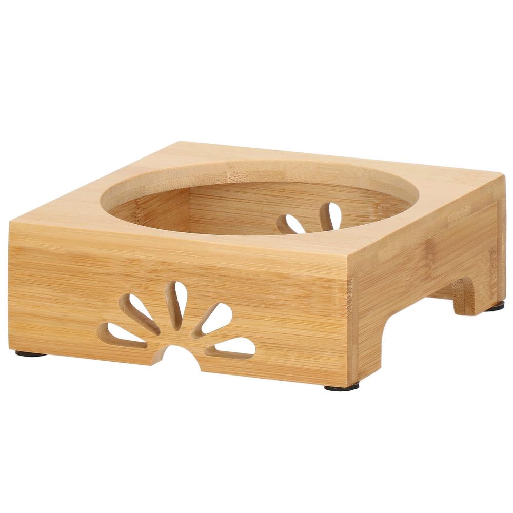 Castron ceramica, bol, pentru caine sau pisica, cu suport din bambus, 15cm