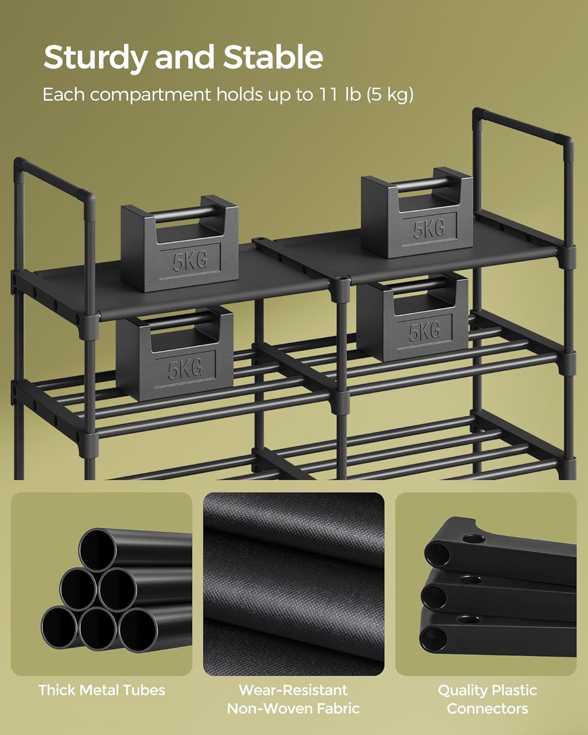 SONGMICS Raft pentru pantofi metalic, personalizabil, pana la 32 perechi, 30x87x158 cm, negru