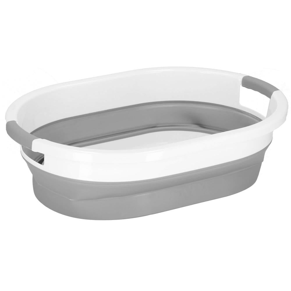 Cos de rufe pliabil tip lighean, cu manere, din plastic si silicon, 62x44x28cm, 39litri, gri