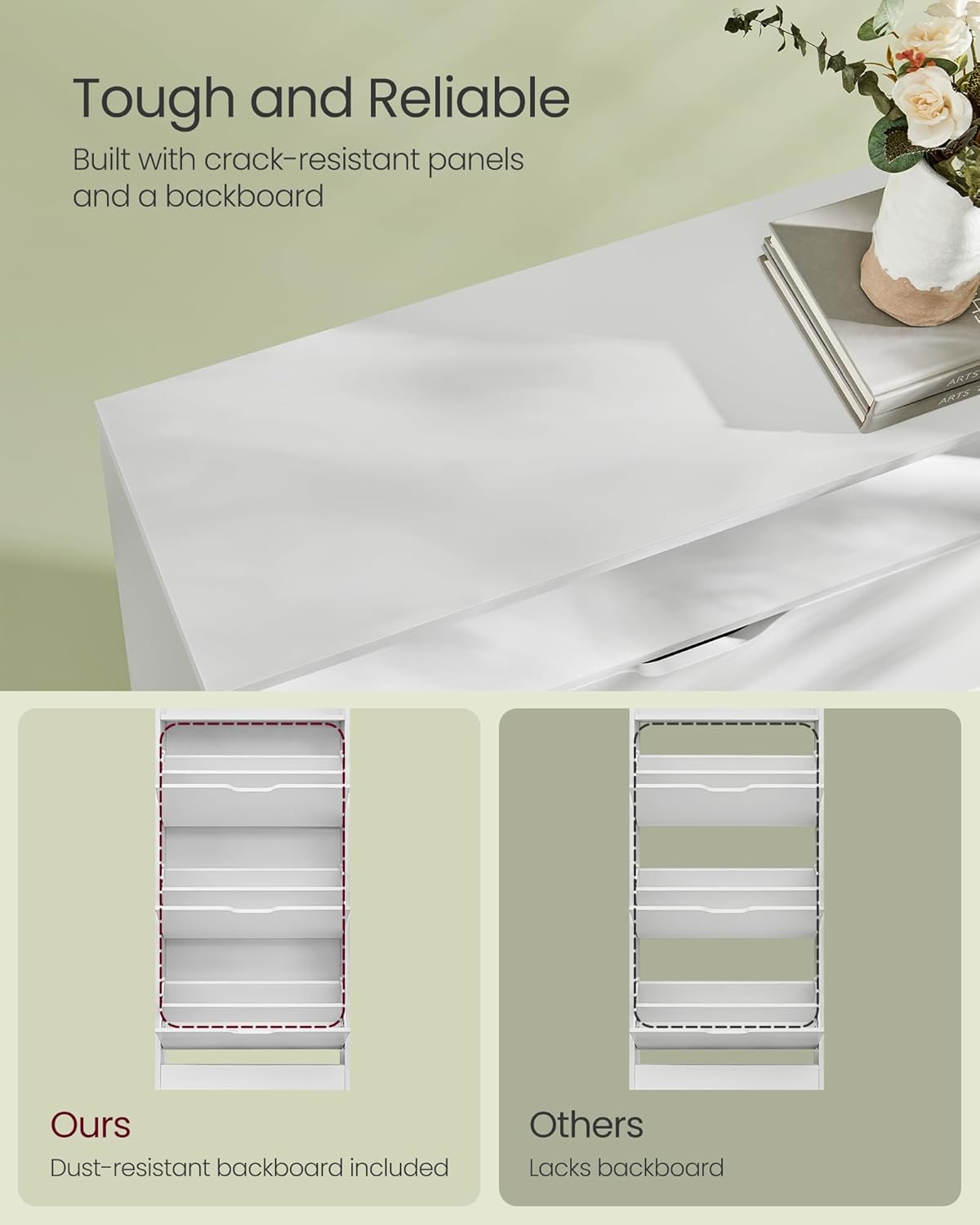 VASAGLE Dulap pantofi cu 3 usi rabatabile, pentru 14-18 perechi, 60x24x130 cm, alb