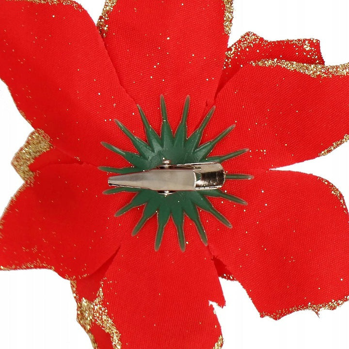 Set 10 ornamente pentru bradul de Craciun, stea Poinsettia, 13cm, rosu cu sclipici