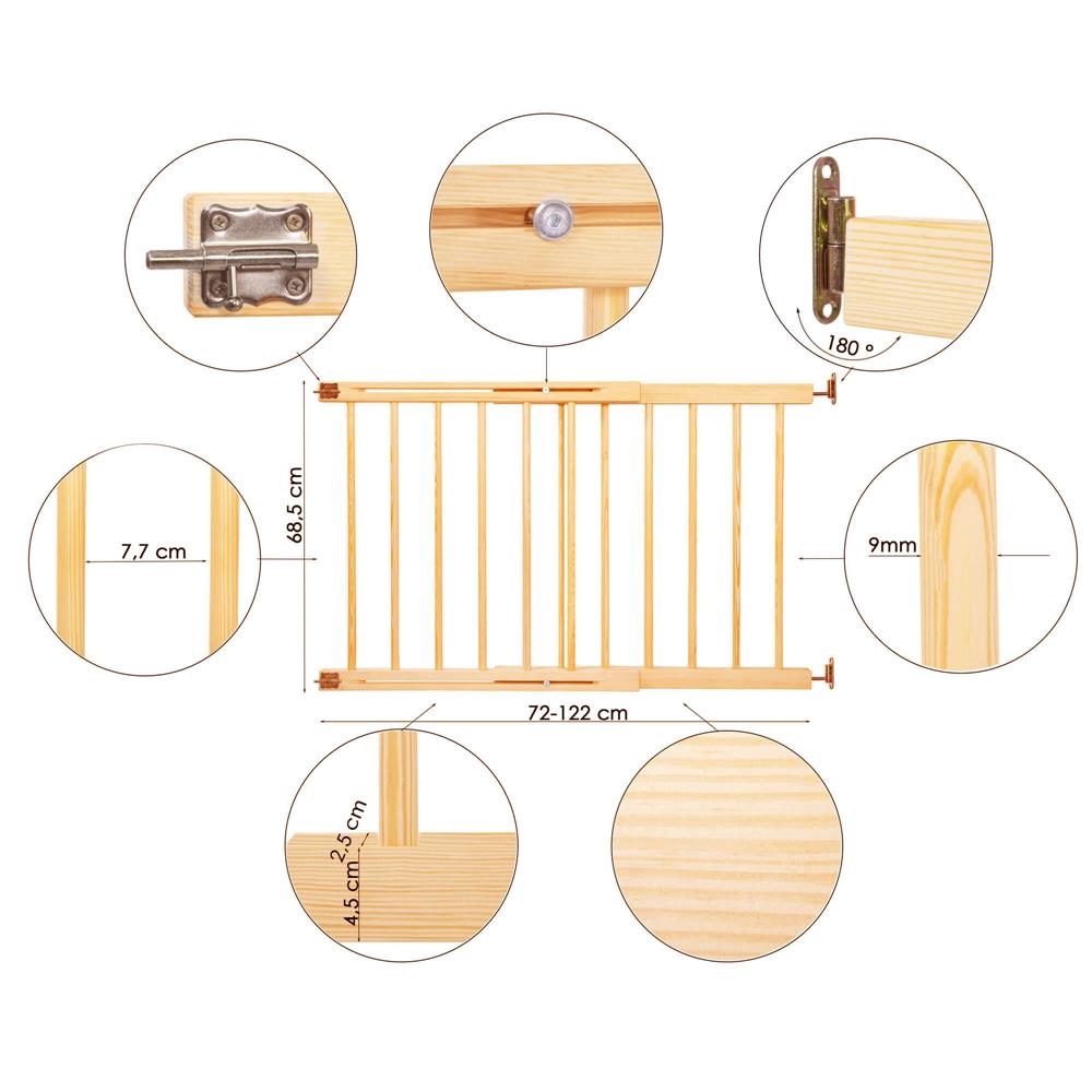 Poarta de siguranta Safety Gate pentru scari, ajustabila 72-122 cm, din lemn, maro