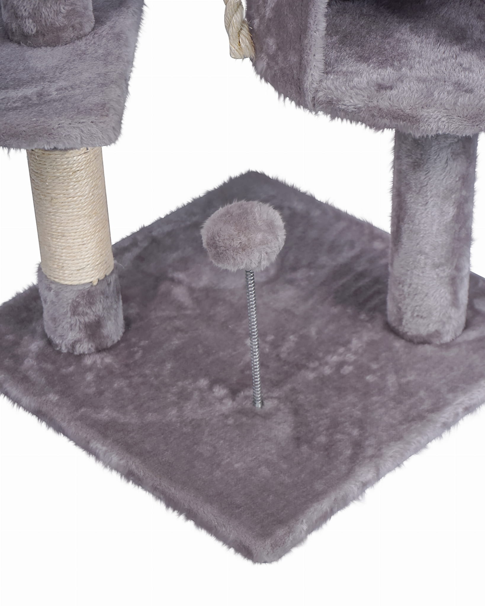 Ansamblu de joaca pentru pisici, cu loc pentru zgariat, ascunzatoare, culcus, minge, 39x39x110cm, gri