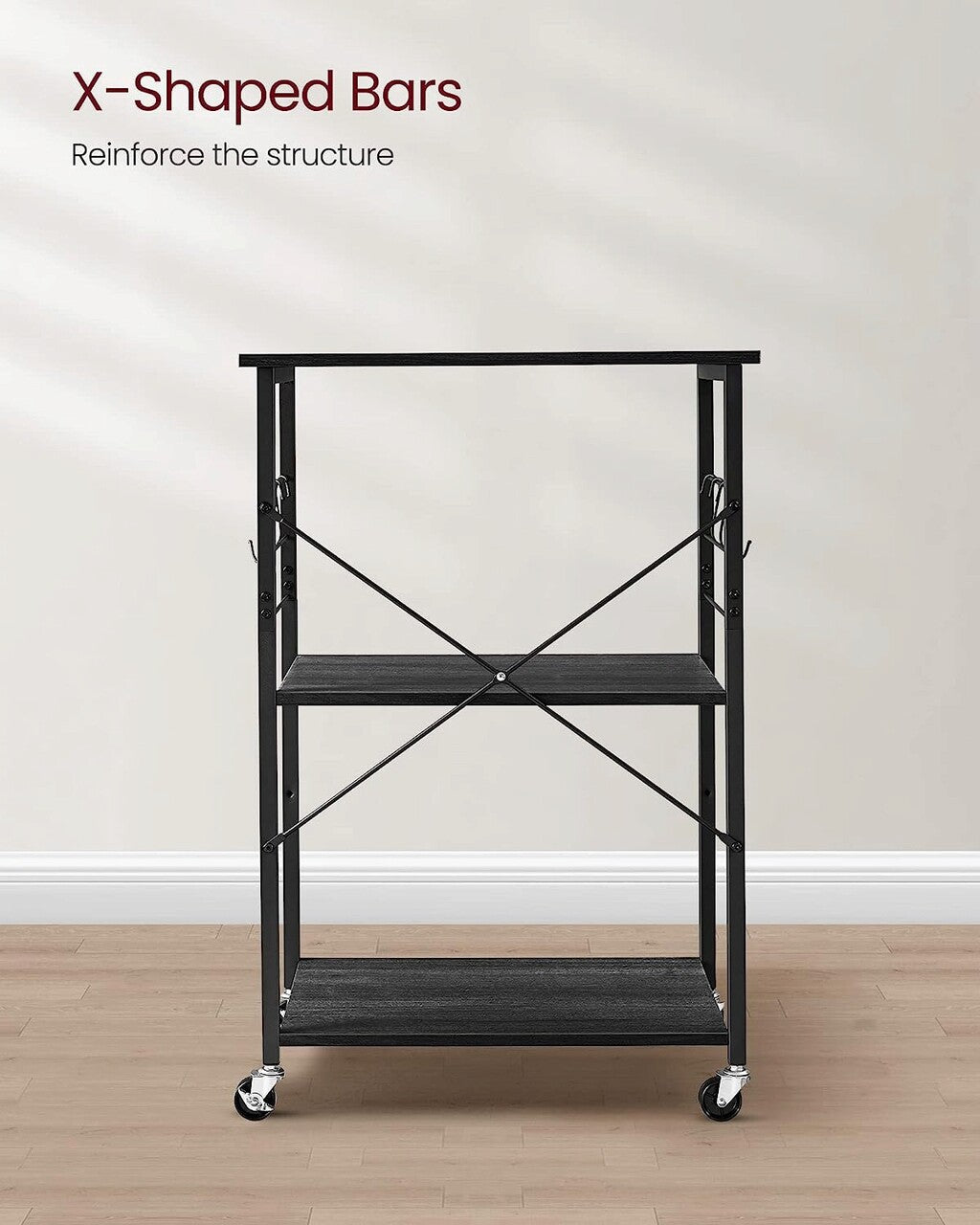 VASAGLE Raft de bucatarie pe roti, carucior de servire cu 3 rafturi, cadru metalic, 40x60x89 cm, design industrial, negru - 6