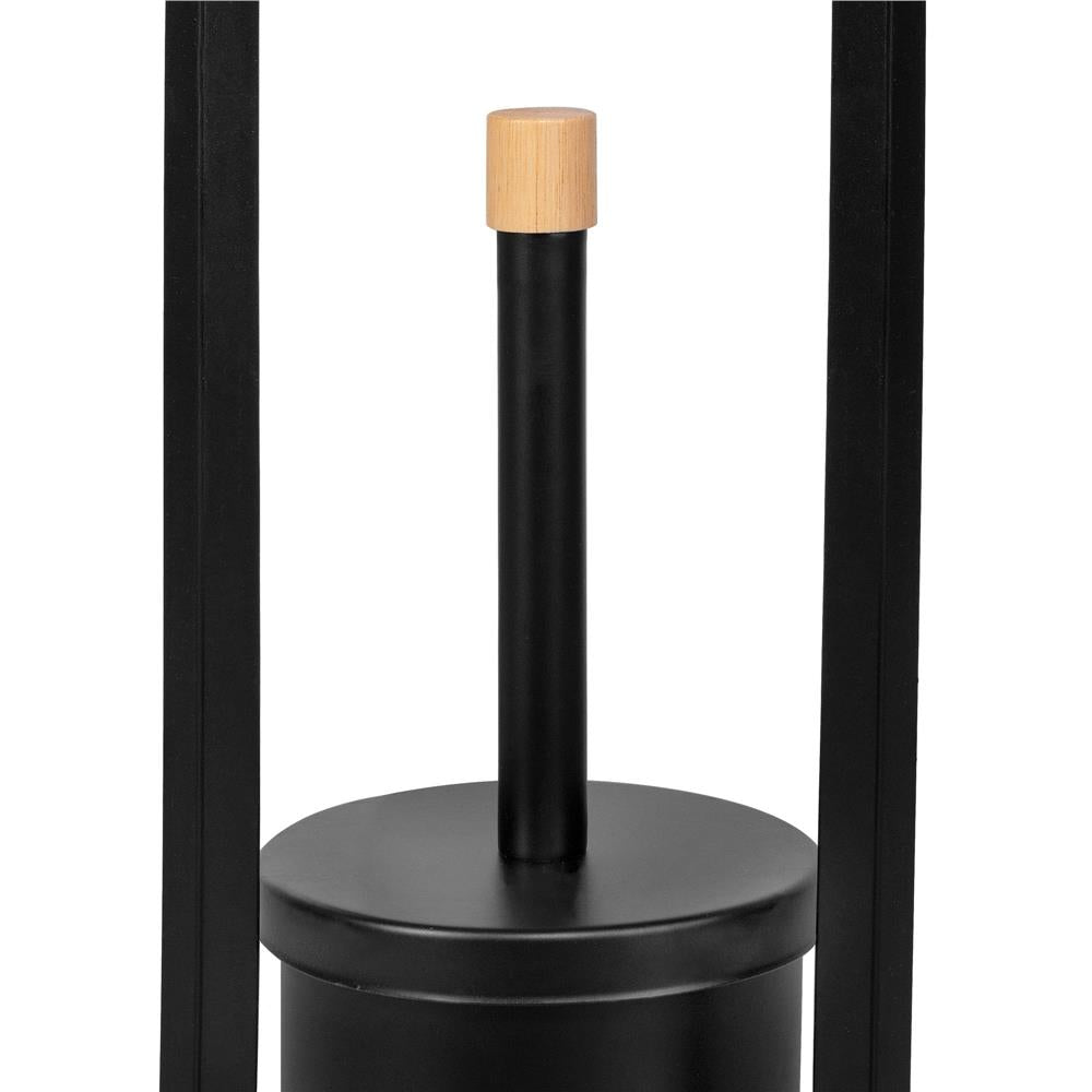 Stand cu perie WC si suport hartie igienica, metal si bambus, 74cm, negru