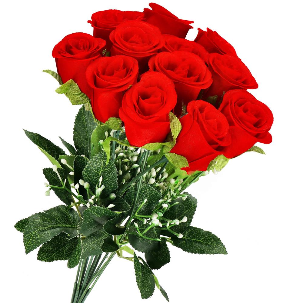 Buchet de flori artificiale din poliester, 12 fire trandafiri, 38cm, rosu